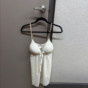 Linea Donatella Cream Chemise with Spaghetti Straps and Bow Detail